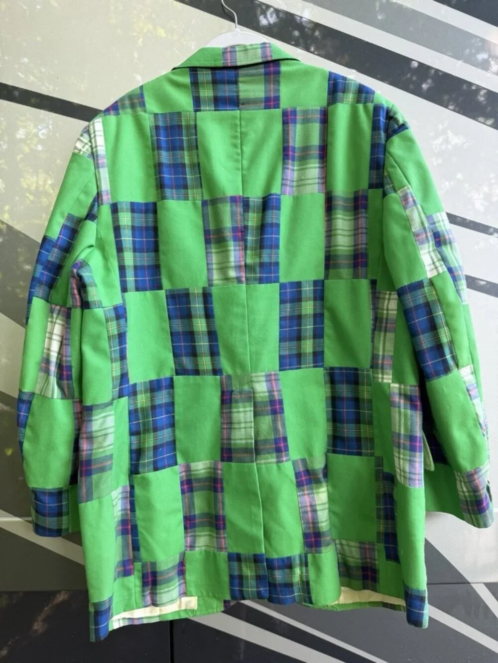 Vintage 80s Green tartan plaid patchwork preppy OLD MONEY tailored blazer 38